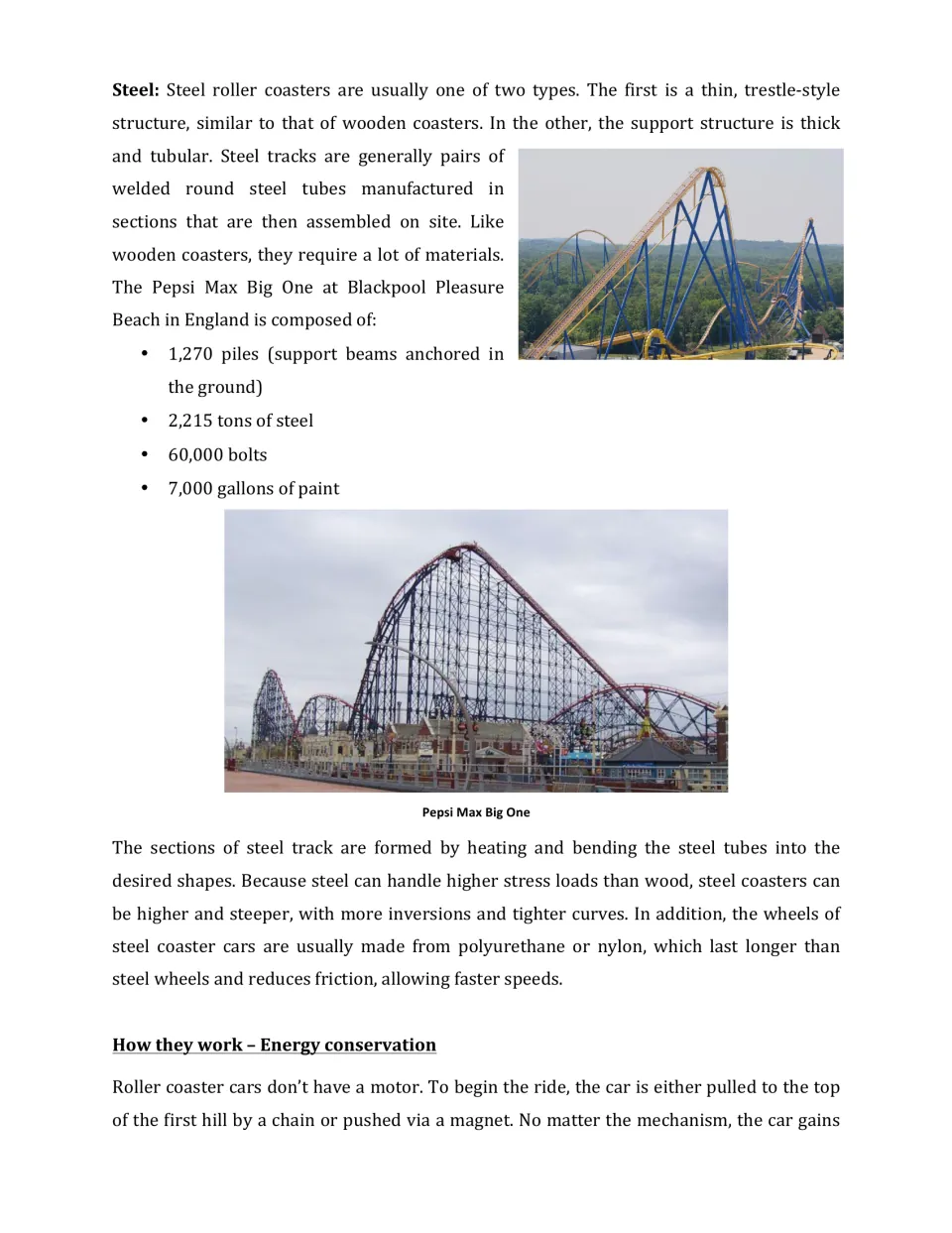 Steel coaster design: students read how tubular steel track is built, Pepsi Max Big One materials and polyurethane wheels