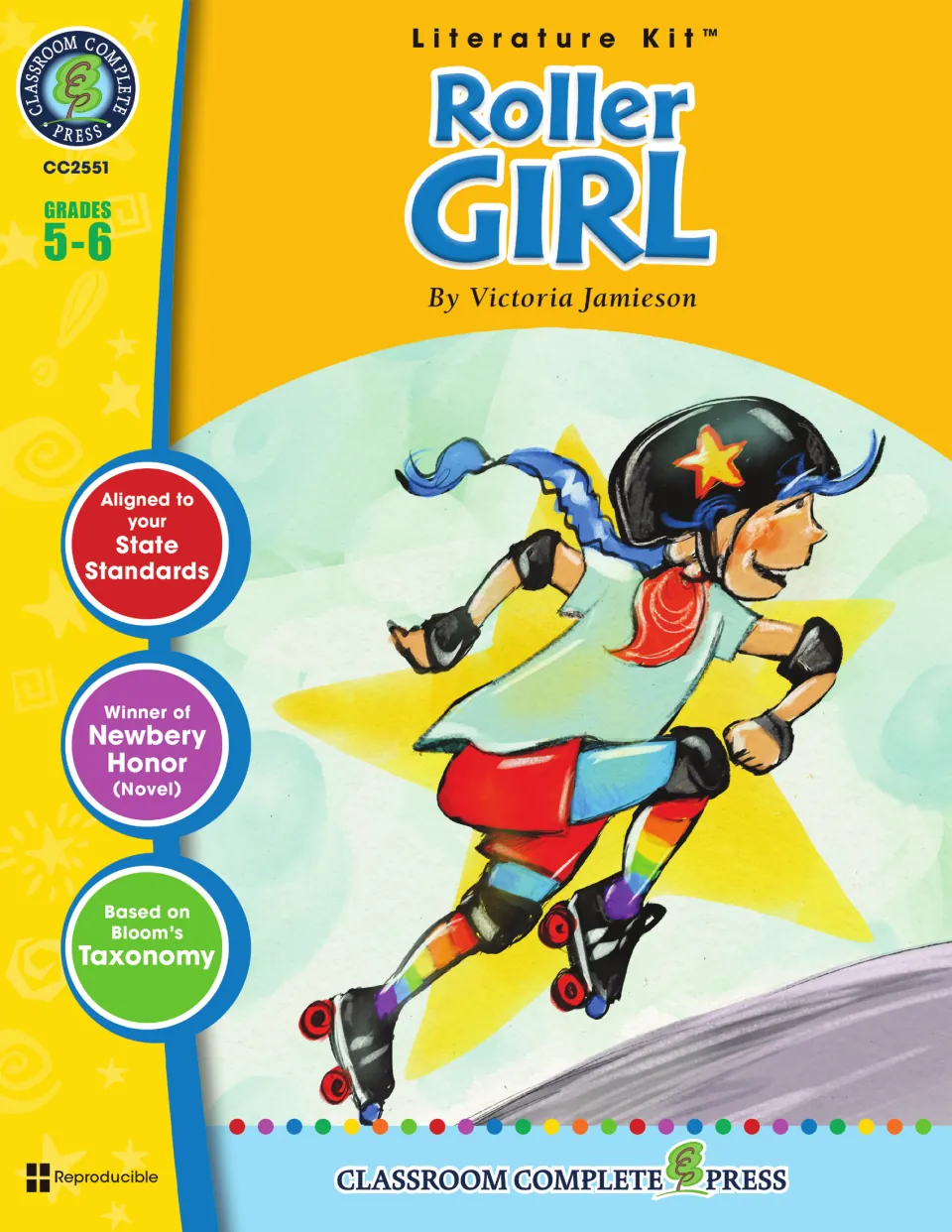Literature kit cover for grades 5–6 featuring a skating character from Victoria Jamieson's graphic novel