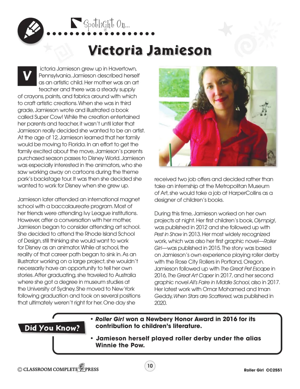 Author spotlight traces Victoria Jamieson's art education, publishing career, and experience playing roller derby