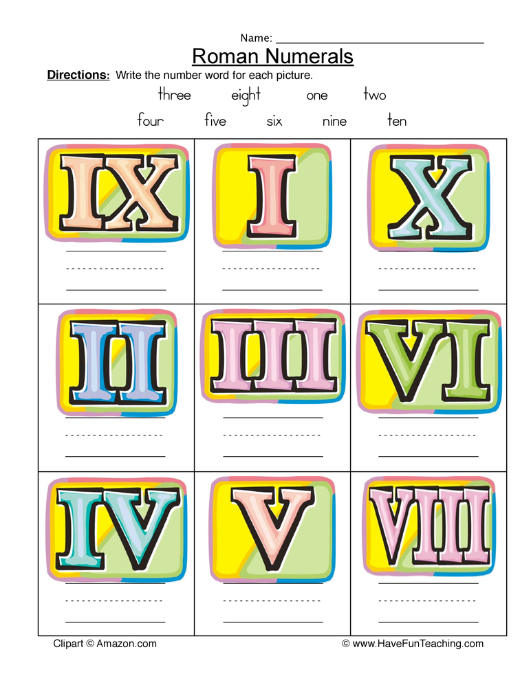 Roman Numeral Names Worksheet by Teach Simple