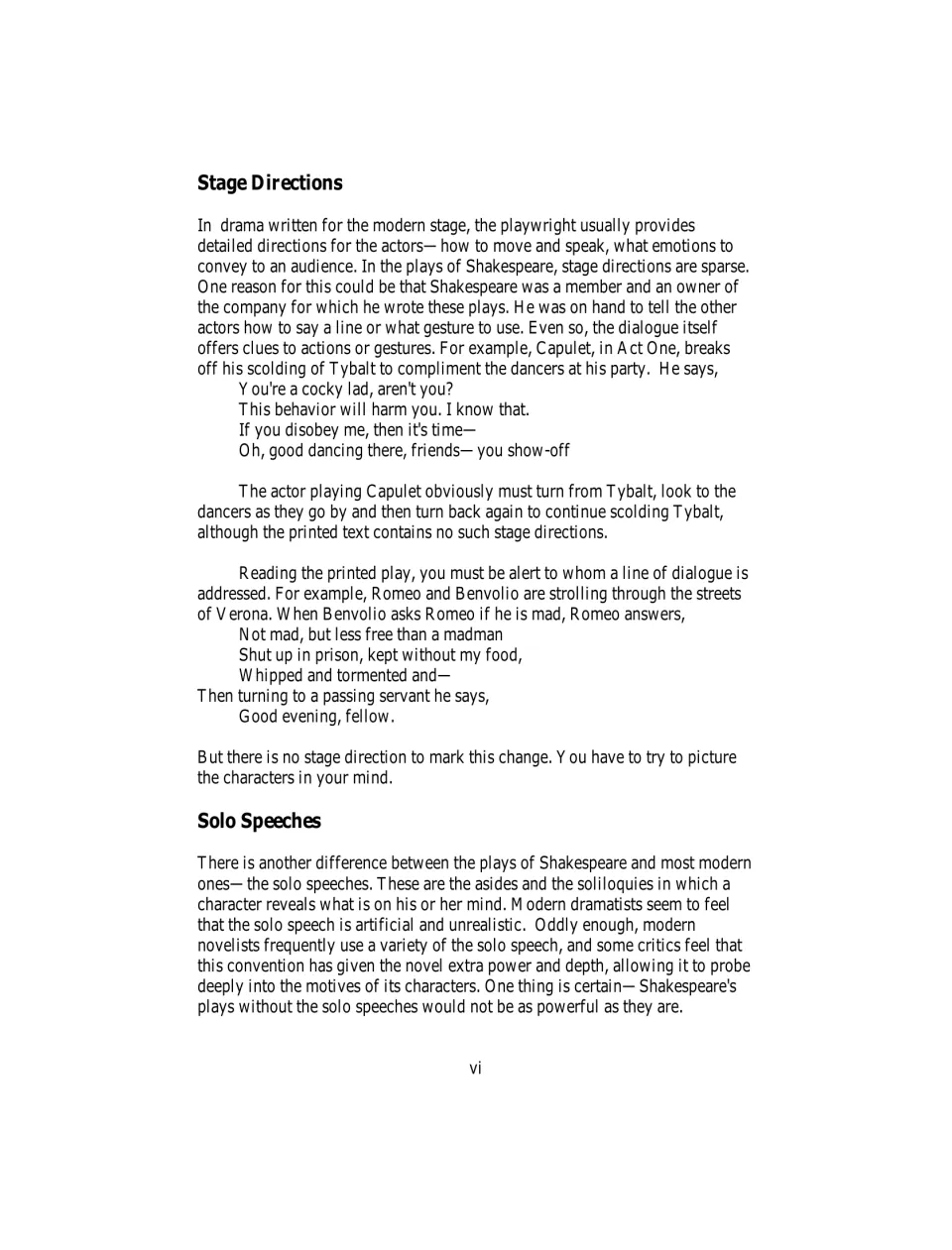 Stage directions and solo speeches: how Capulet and Romeo lines imply action, and what asides and soliloquies are