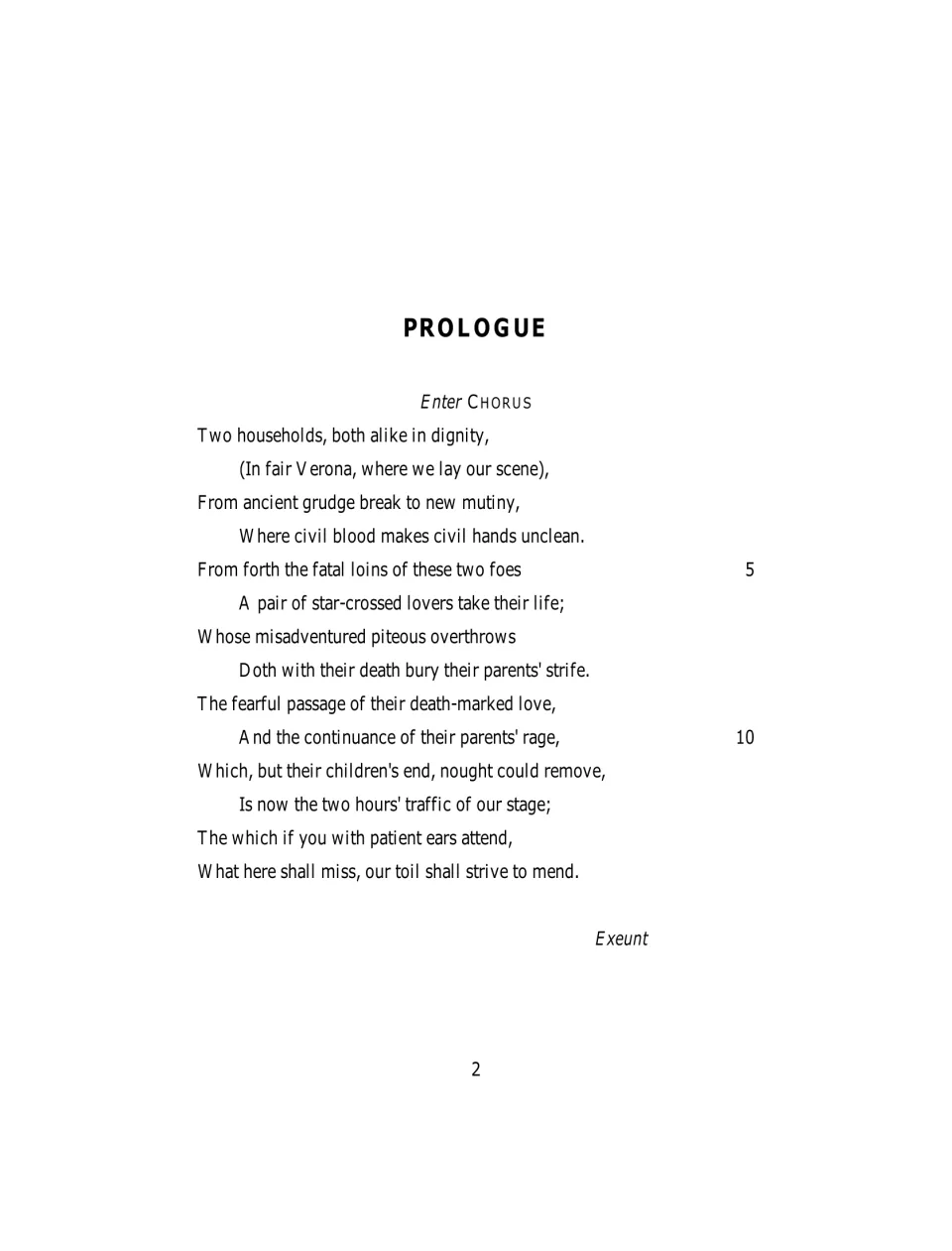 Original Prologue sonnet spoken by the Chorus: "Two households, both alike in dignity" in Shakespeare's language
