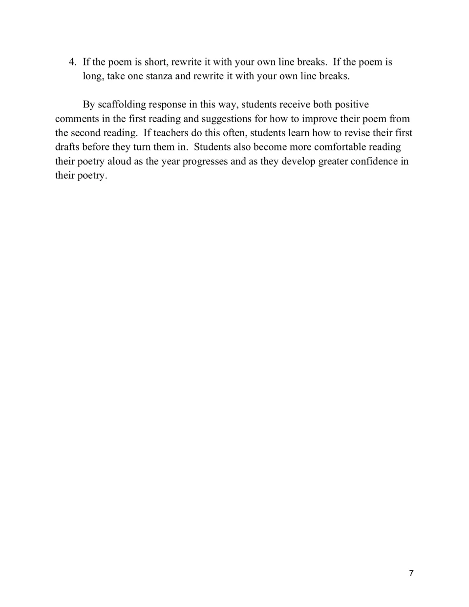 Revision guidance continues with rewriting line breaks and explains how repeated peer feedback supports revision