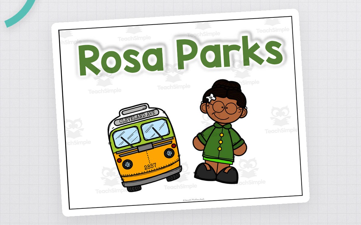 Rosa Parks timeline cover with bus and illustrated portrait.