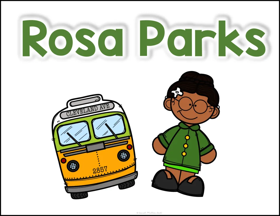 Rosa Parks cover showing the resource name beside a cartoon of Rosa and the Cleveland Ave bus numbered 2857