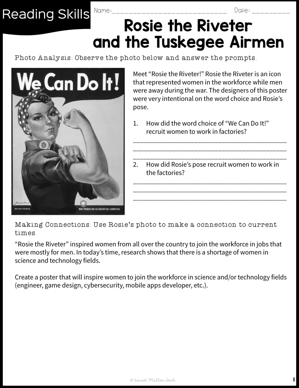 Analysis of the We Can Do It! poster and a task to create a poster encouraging women in science or technology