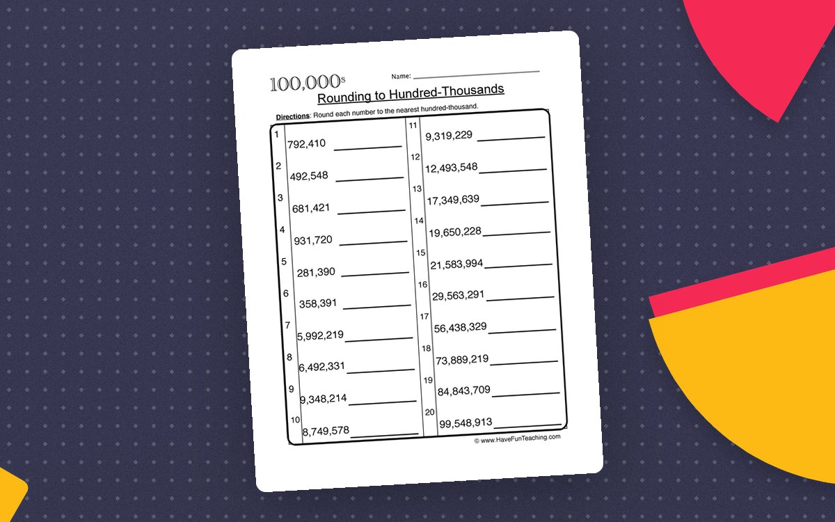 Rounding to Hundred Thousands Worksheet teaching resource preview