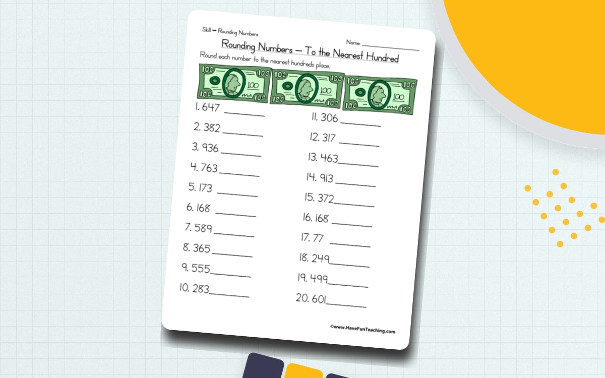 Rounding to the Nearest Hundred Worksheet preview: Nearest-hundred rounding directions