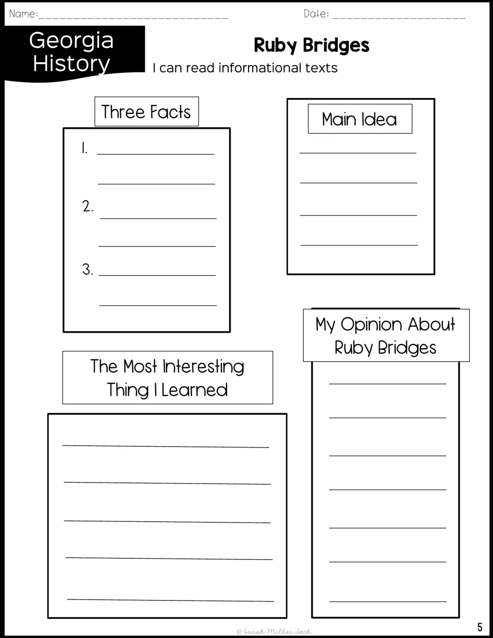 Fact and opinion: students list three facts, the main idea, the most interesting thing learned and their opinion of Ruby