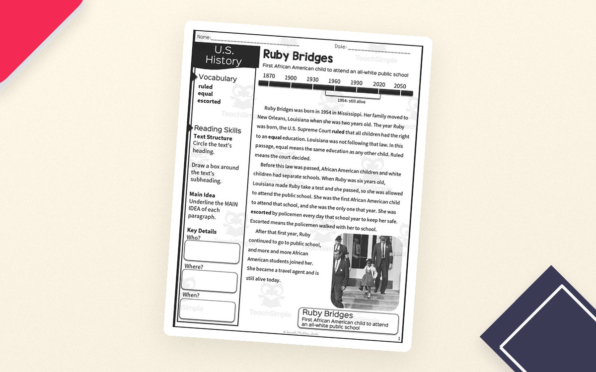 Ruby Bridges History Packet for 2nd & 3rd Grade preview