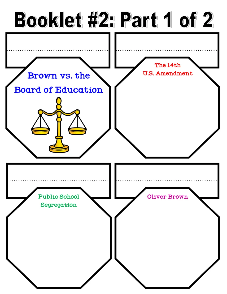 Booklet 2, part 1: Brown vs. the Board of Education cover, 14th U.S. Amendment, Public School Segregation, Oliver Brown