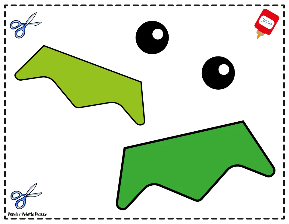 Reindeer eyes and collar cut-out pieces: two black eyes and two green zigzag collar shapes for students to cut and glue