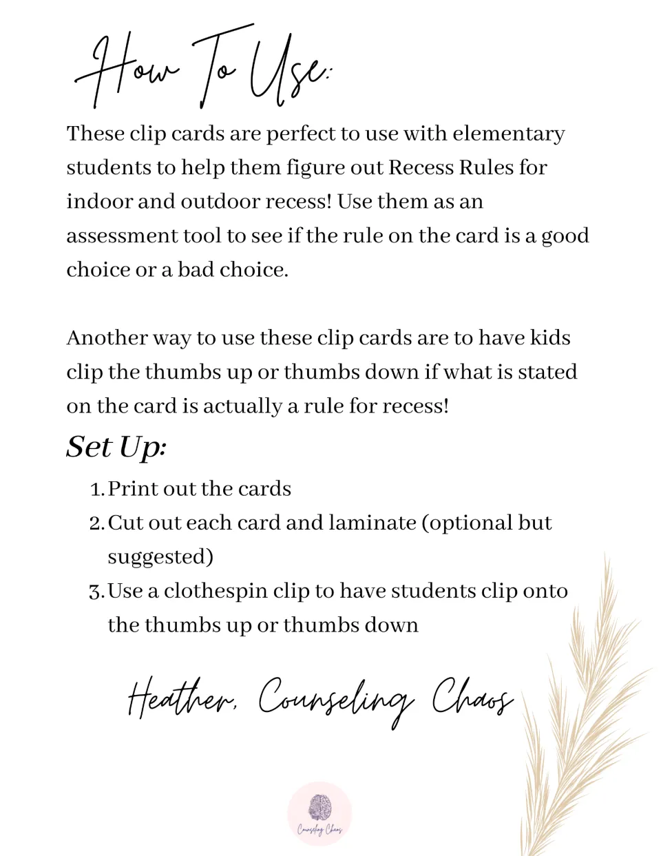 Recess clip card instructions: assess good and bad choices, print and cut cards, and clip thumbs up or down