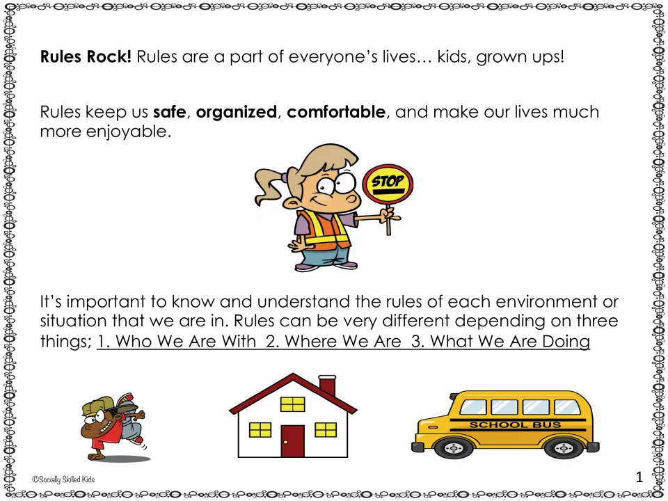 Story page on why rules matter: they keep us safe and depend on who we are with, where we are and what we are doing