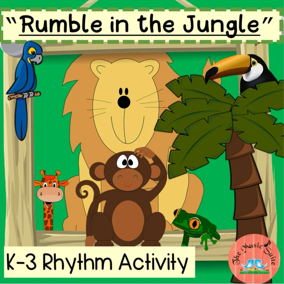Cover of Rumble in the Jungle Rhythm Activity, labeled as a K–3 rhythm activity from The Music Suite