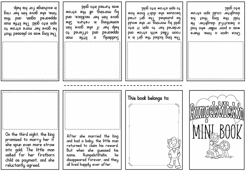 Picture-fill mini book sheet includes six story passages to match with cutouts, from the boast to the name