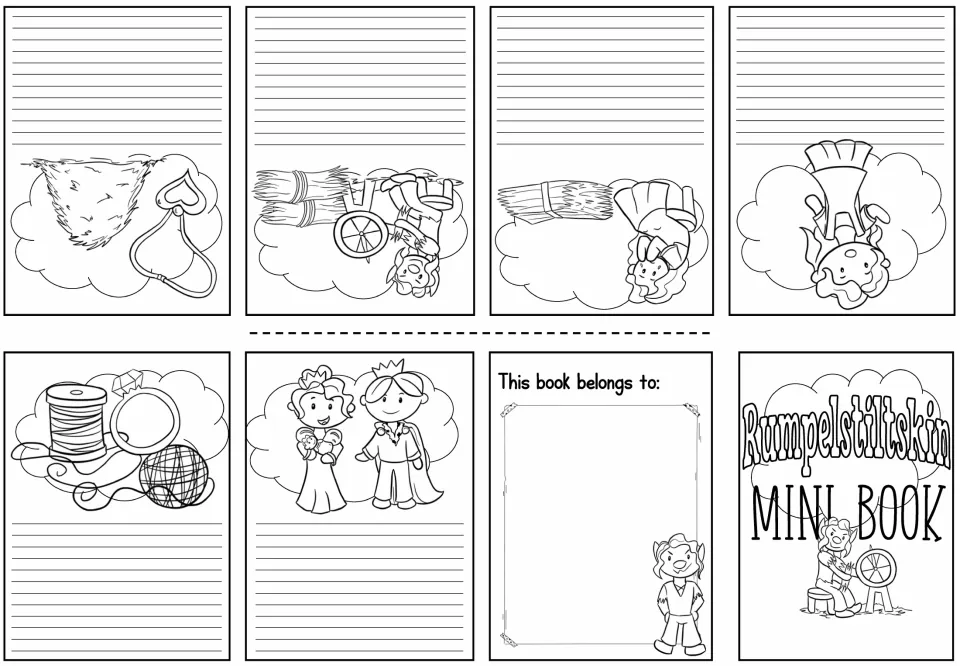 Story retelling mini book sheet has six black-and-white scenes and space to write about the girl's tale