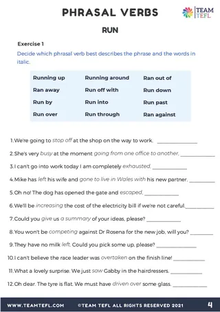 Run | Phrasal Verbs Exercises – sample page 4