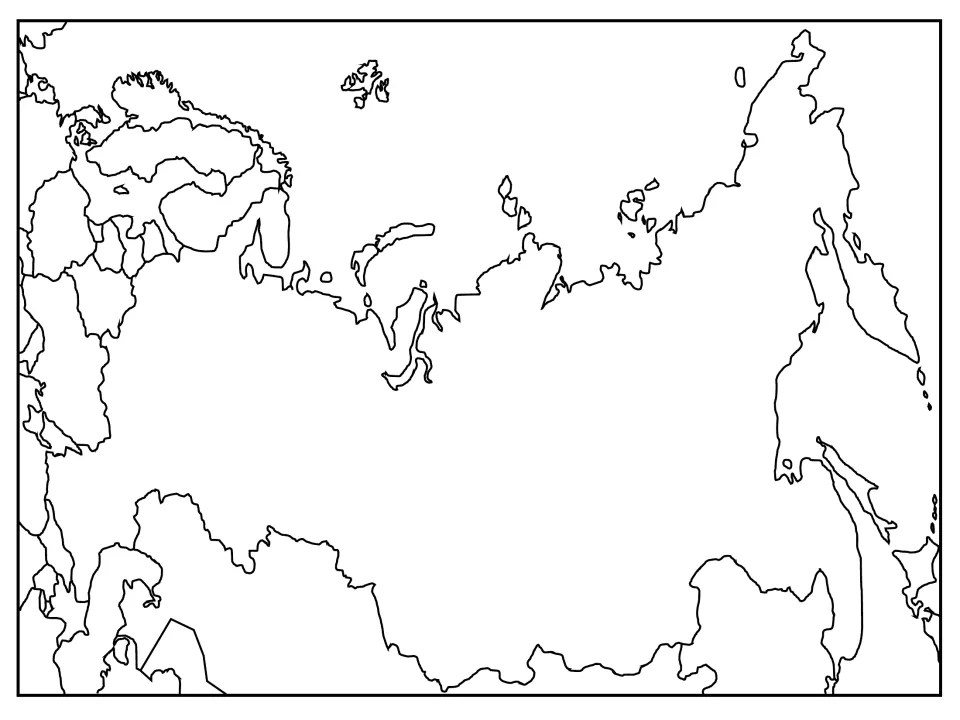 Regional blank map showing Russia with the unlabeled borders of its neighbors; students name the bordering countries