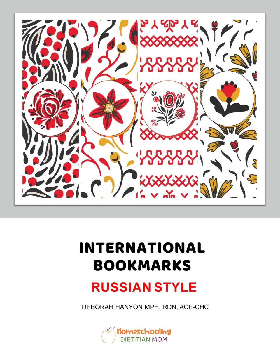 Cover of International Bookmarks: Russian Style, showing four bookmark designs and naming Deborah Hanyon