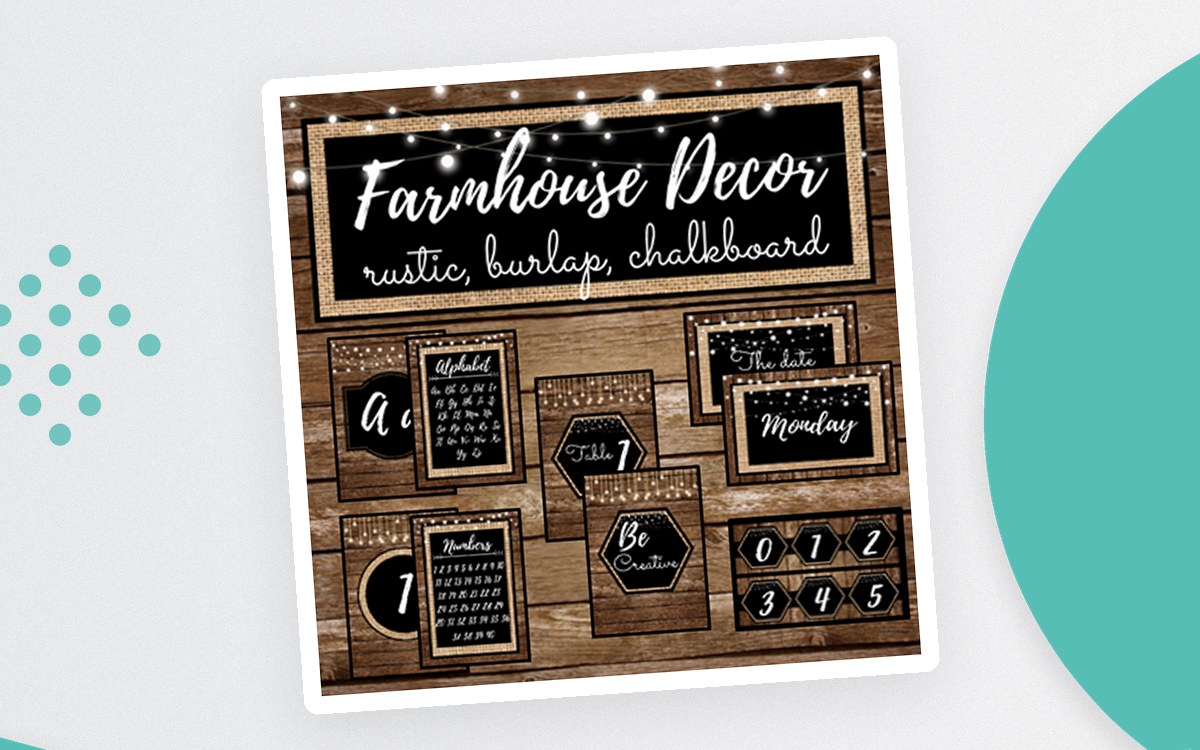 Rustic Farmhouse Classroom Decor Set - Rustic wood, Shirlap, Burlap & chalkboard patterns… preview