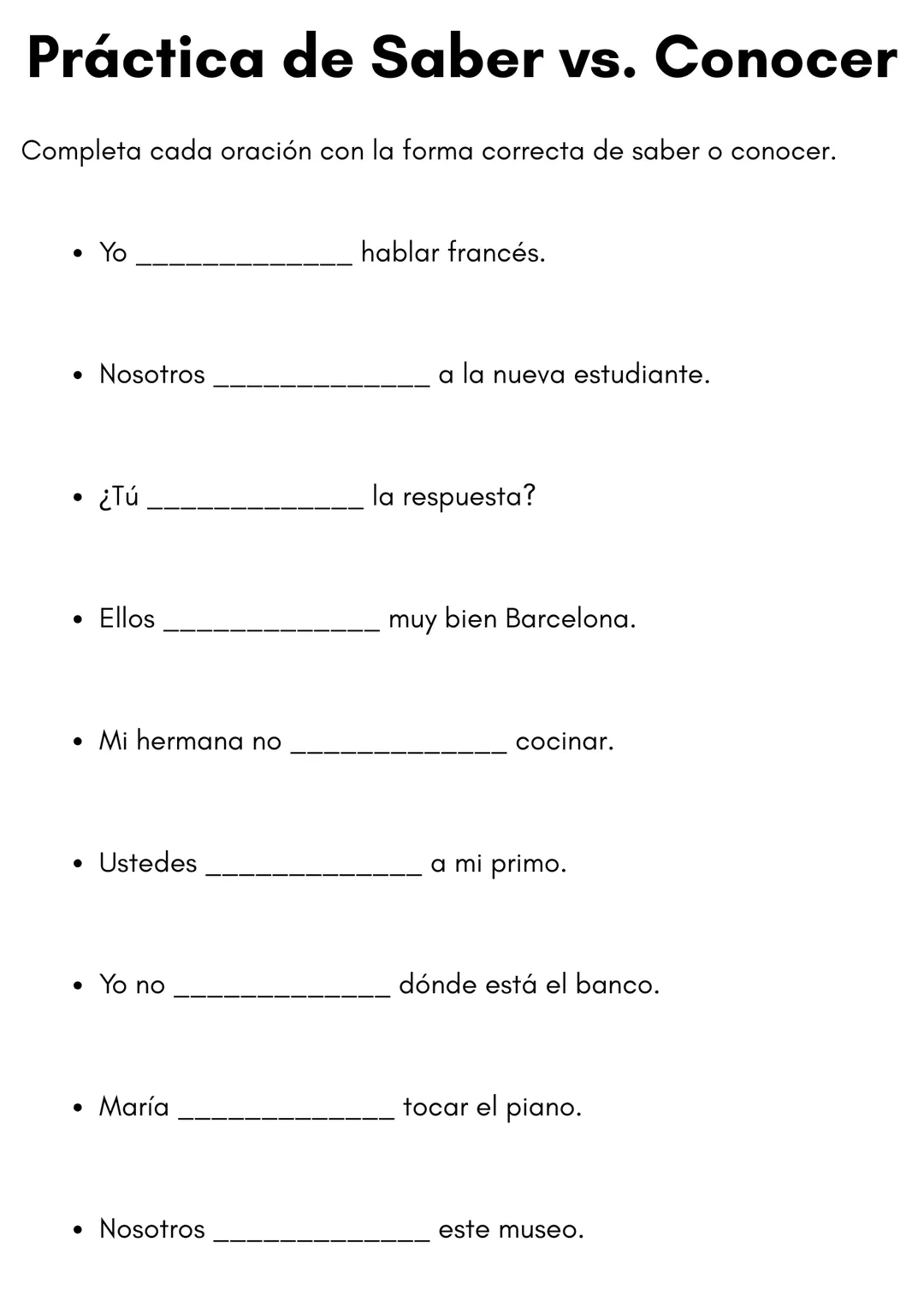 saber and conocer practice worksheets with answers – cover