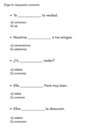 saber and conocer practice worksheets with answers – sample page 2