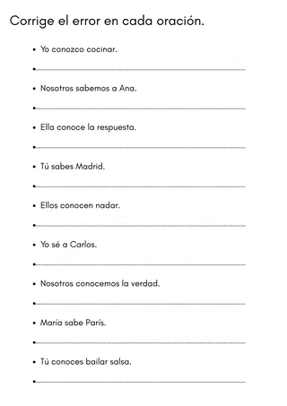 saber and conocer practice worksheets with answers – sample page 3
