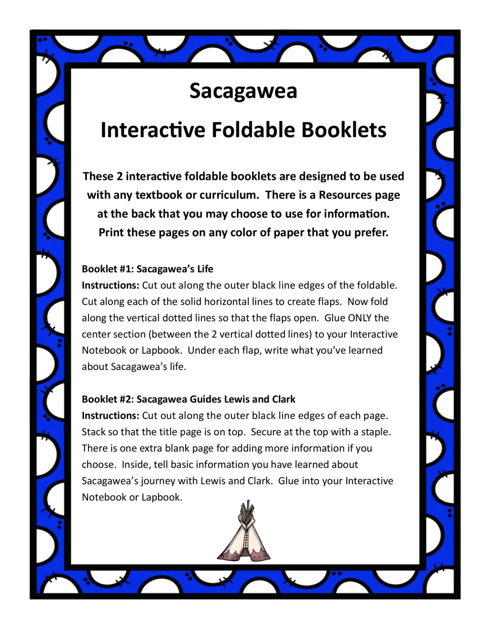 Assembly directions: cut and fold the 'Sacagawea's Life' flap book; staple the 'Guides Lewis and Clark' pages