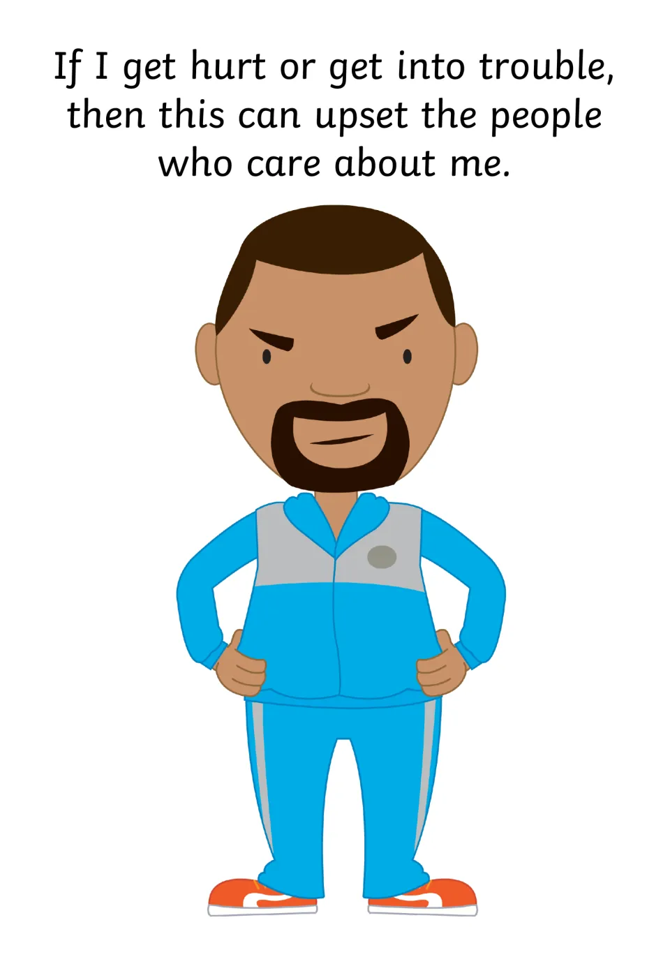 Effect on others: getting hurt or into trouble can upset the people who care about me, shown by a frowning man