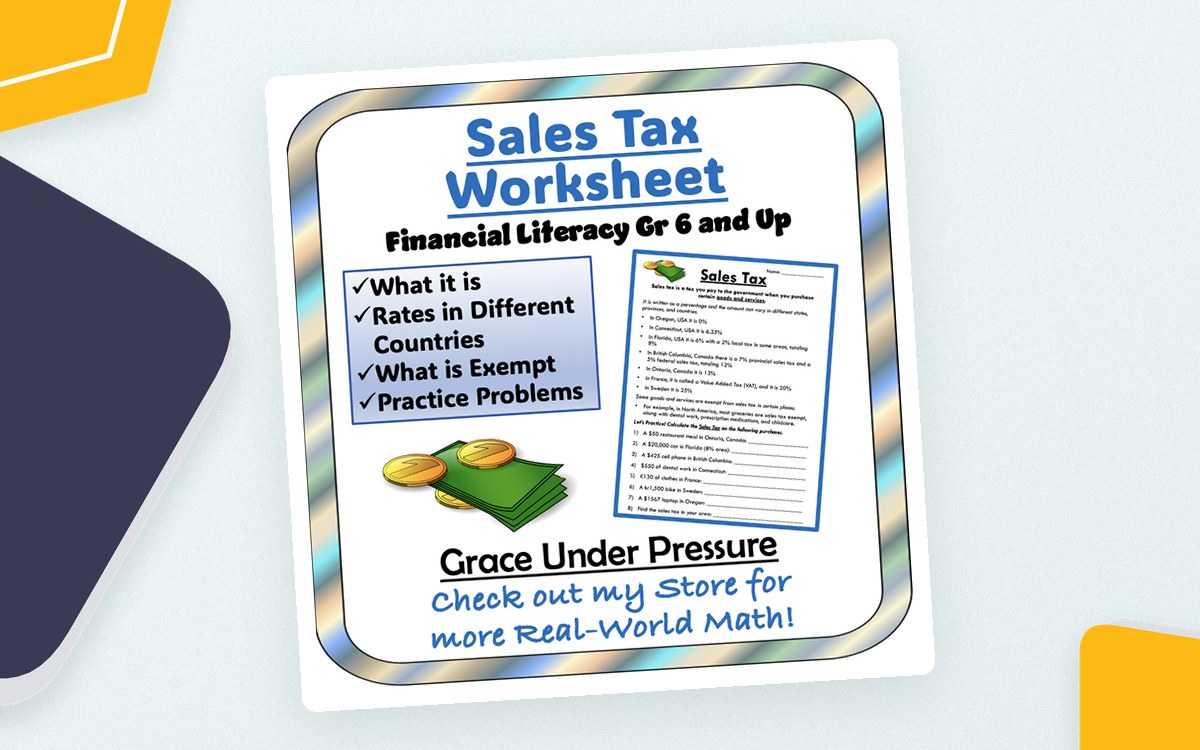Sales Tax Worksheet: Financial Literacy, Life Skills, Percent Math teaching resource preview