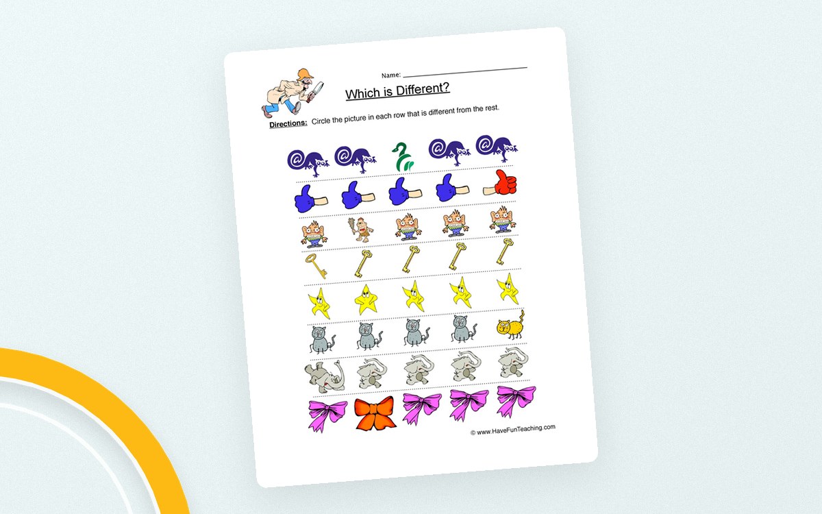 Same Different Objects Worksheet preview: Single visual-comparison page headed Which Is Different