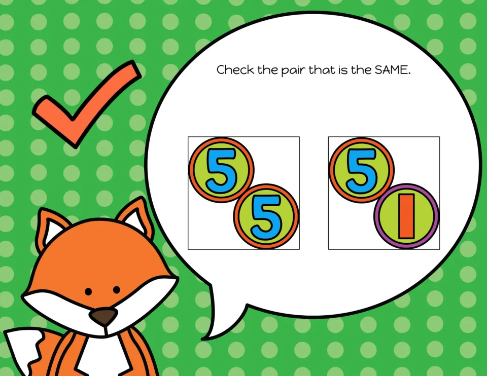 Matching-pair slide 4: choose the number pictures that are the same from two 5s or a 5 paired with a 1.