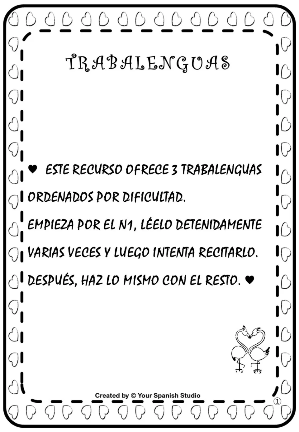 Instructions for three Spanish tongue twisters: start with number 1, read several times, then try reciting.