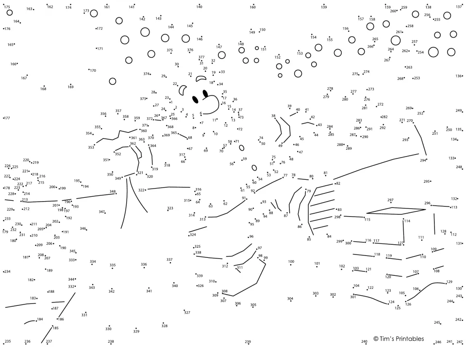 Santa on a rooftop dot-to-dot: students connect dots numbered 1 to 377 to reveal Santa, his sack and a chimney
