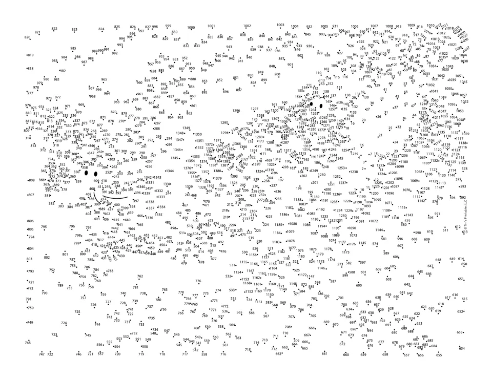 Christmas dot-to-dot activity with 1,395 numbered dots to connect into Santa's sleigh and a reindeer.