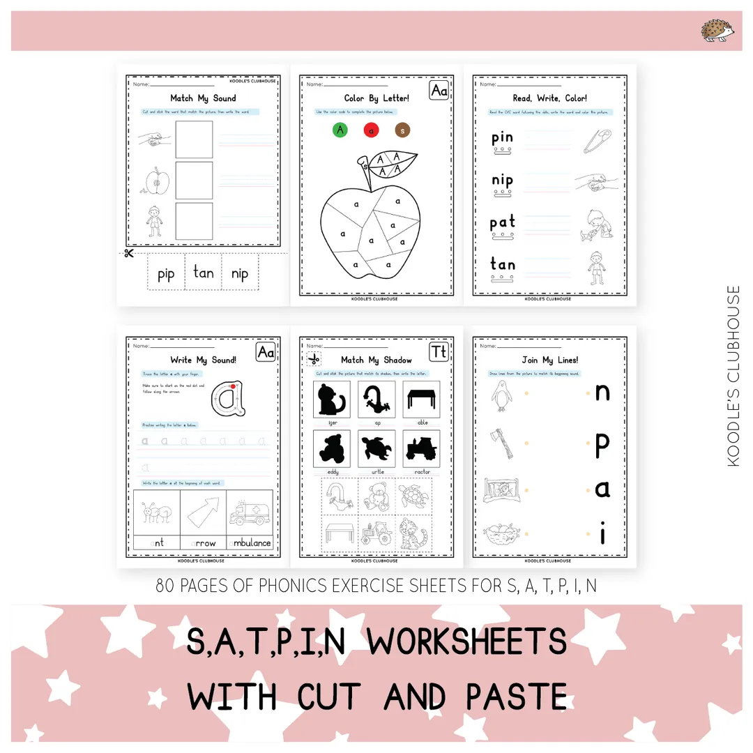 SATPIN Phonics Worksheets – Cut and Paste Set – cover