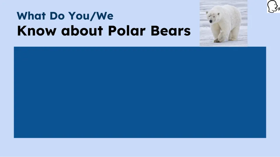 Prior-knowledge prompt asks what students know about polar bears, with space to record their responses