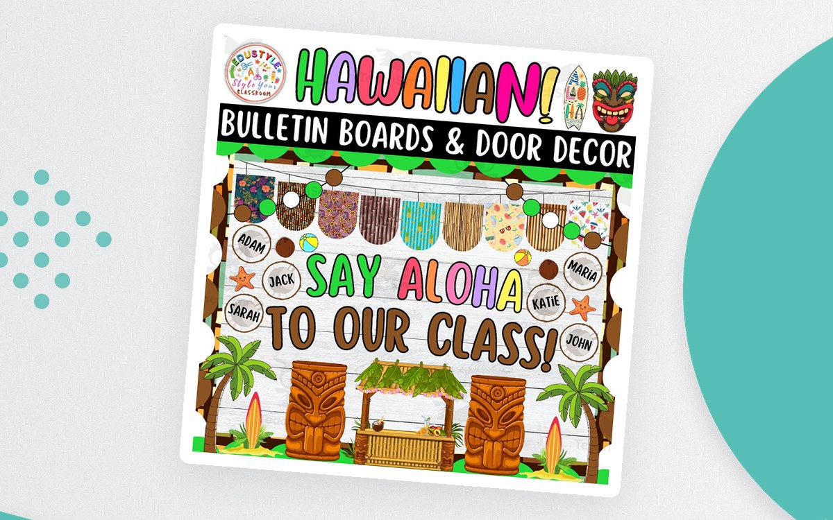 Say Aloha To Our Class! Hawaiian Bulletin Boards And Door Decor Kits preview
