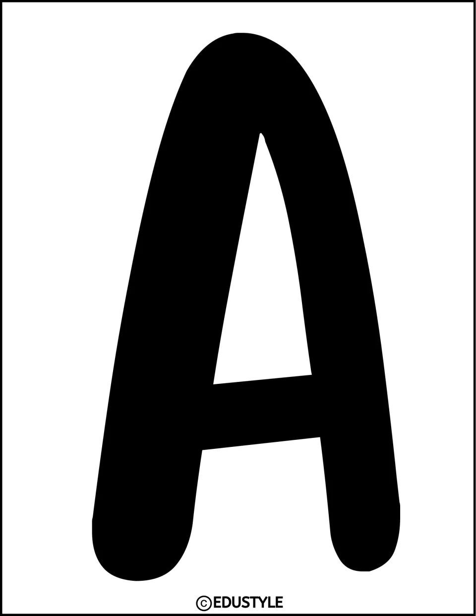 Display lettering, A: a tall rounded black capital with a triangular opening, sized to fill the whole sheet