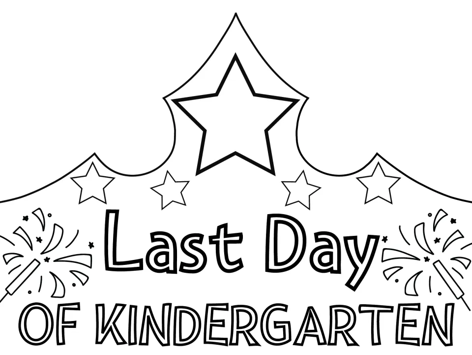 Last Day of Kindergarten crown to color: outlined lettering, stars and sparklers for students to color and cut out