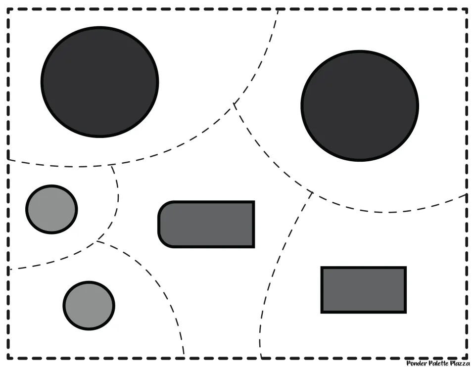 Bus cut-out pieces in color: two black wheels, two gray hubcaps and two gray bumpers for students to cut out and glue