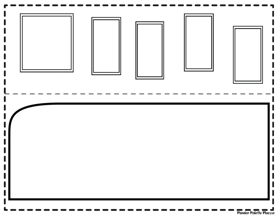Blank outline version of the five bus windows and lower body piece for students to color, then cut out and glue on