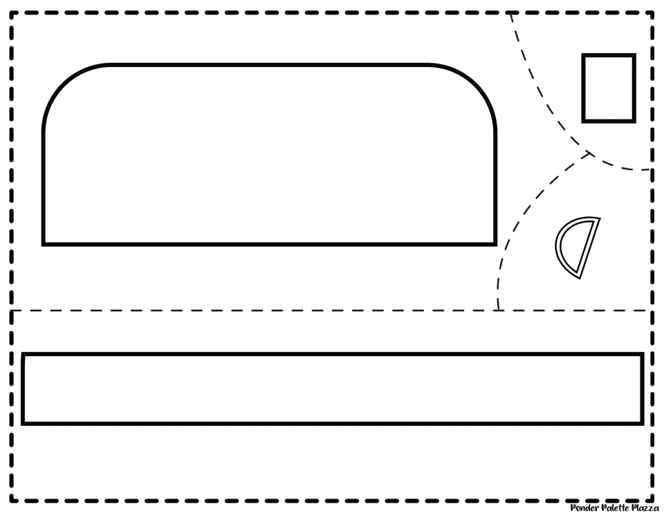 Blank outline version of the bus roof, side stripe, back light and headlight pieces for students to color and cut out