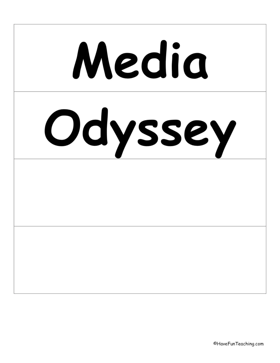School vocabulary word wall cards 19–20: Media and Odyssey, followed by two blank cards on the final sheet
