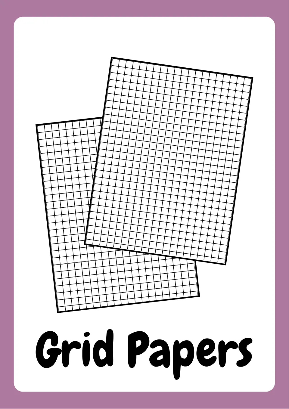School supplies vocabulary flashcard labeled 'Grid Papers', showing two overlapping sheets of graph paper
