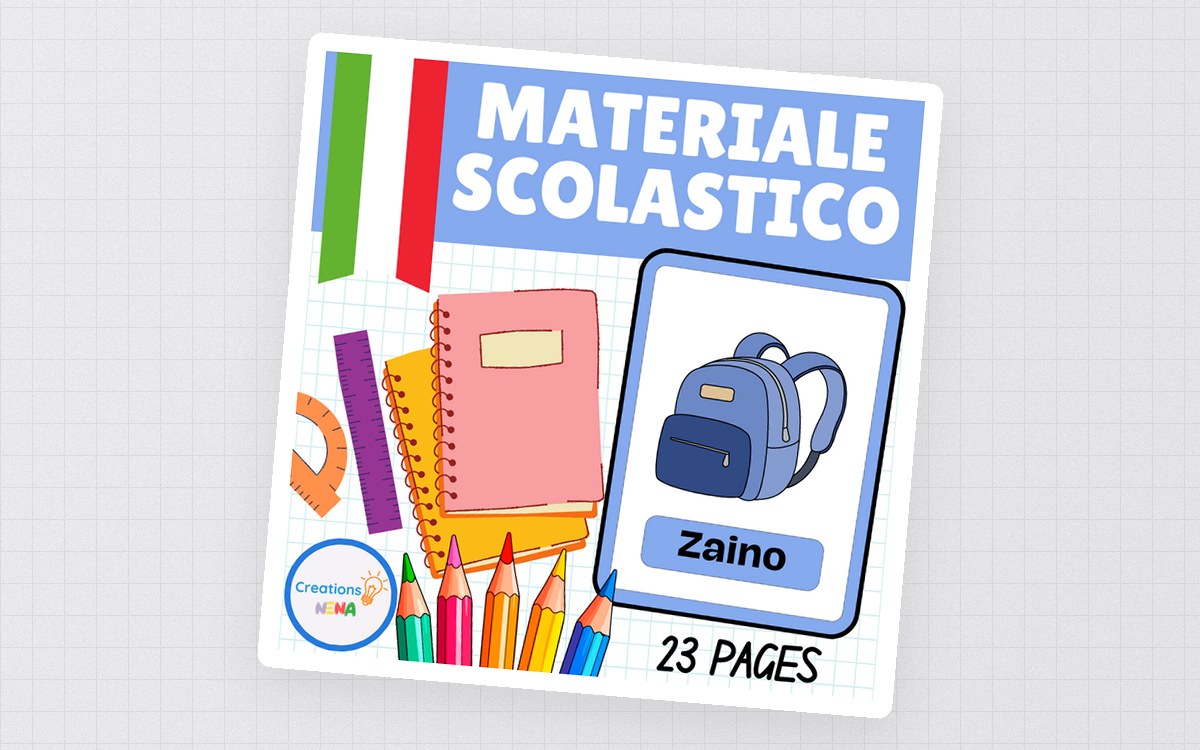 School Supplies in Italian. cover.