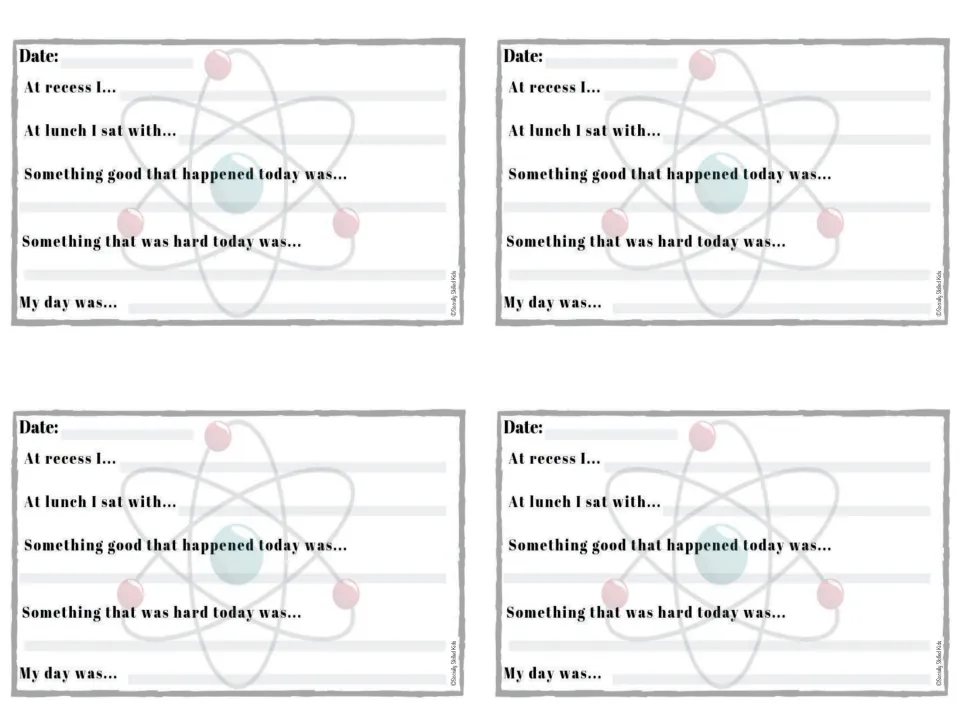 Atom design social notes: students complete sentence starters about recess, lunch, their day and how it felt