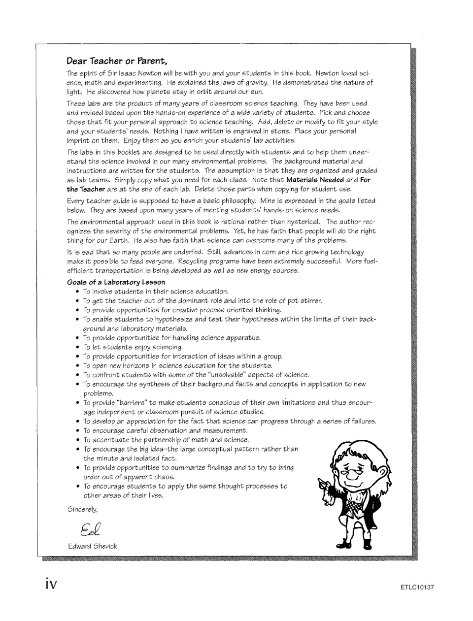 Dear Teacher or Parent letter explaining lab teams and copying tips, followed by a bulleted list of lab lesson goals