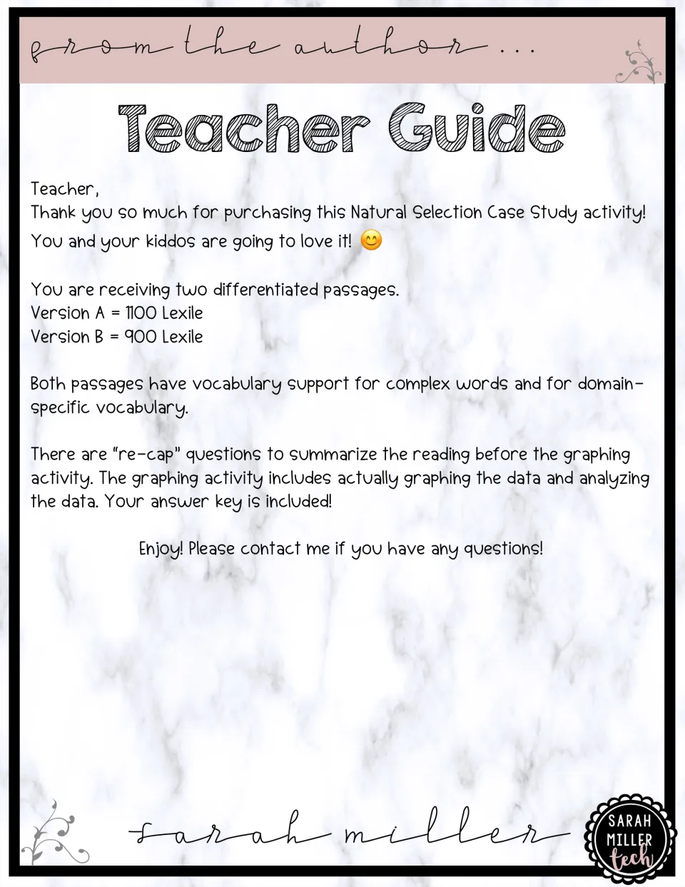 Teacher guide for the cavefish case study: two passages at 1100 and 900 Lexile, re-cap questions, graphing and a key